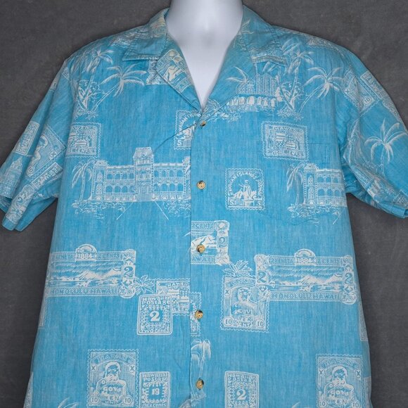 Cooke Street Honolulu Mens 2XL Blue Hawaiian Reverse Print Shirt Short Sleeve - Picture 1 of 4